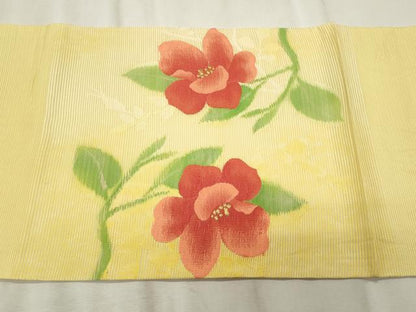 平和屋着物＊夏物　九寸開き名古屋帯　枝花文　金糸　正絹　逸品　CABL2276fb