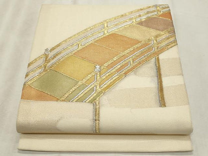 平和屋着物＊夏物　九寸開き名古屋帯　渡り橋　金銀糸　正絹　逸品　CABL2280fb