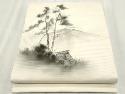 平和屋着物＊夏物　絽塩瀬　九寸開き名古屋帯　作家物　手描き　遠山風景文　正絹　逸品　CABL2281fb