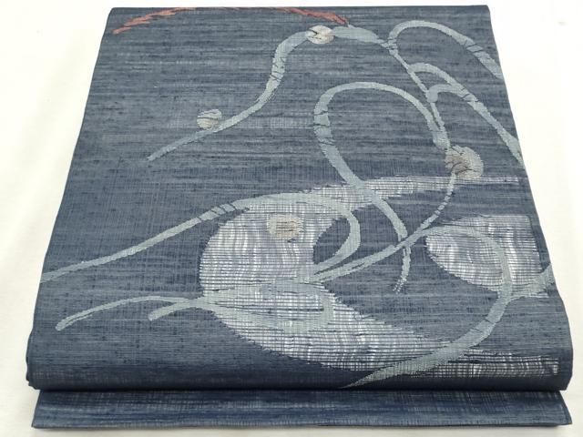 平和屋着物＊夏物　九寸開き名古屋帯　櫛織り　抽象文様　銀糸　正絹　逸品　CABL2282fb