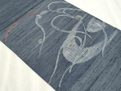 平和屋着物＊夏物　九寸開き名古屋帯　櫛織り　抽象文様　銀糸　正絹　逸品　CABL2282fb