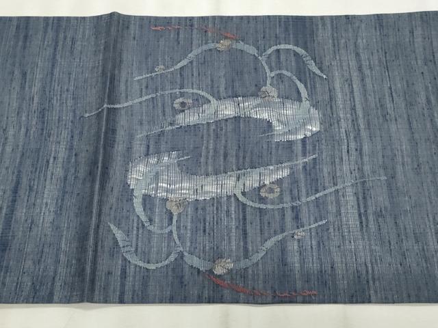 平和屋着物＊夏物　九寸開き名古屋帯　櫛織り　抽象文様　銀糸　正絹　逸品　CABL2282fb