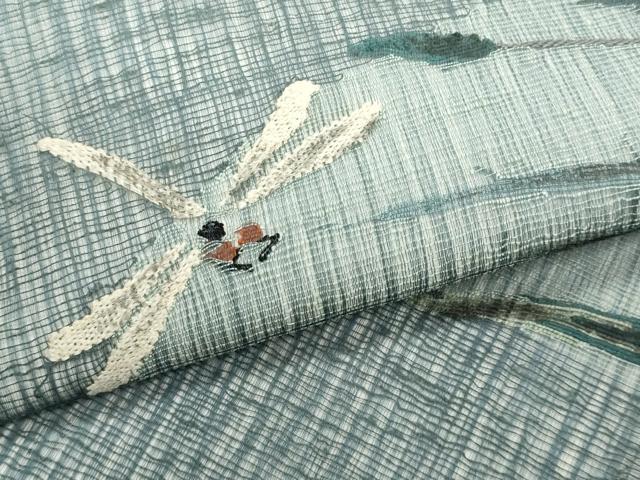 平和屋着物＊夏物　九寸名古屋帯　すくい織　トンボ枝葉文　正絹　逸品　CABL2285fb