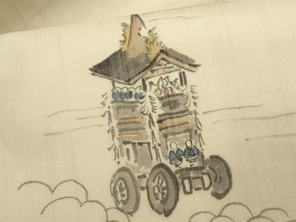 平和屋着物＊夏物　九寸名古屋帯　作家物　手描き　鉾　正絹　逸品　CABL2286fb