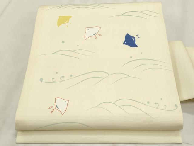 平和屋着物＊夏物　九寸名古屋帯　千鳥立波文　正絹　逸品　CABL2287fb