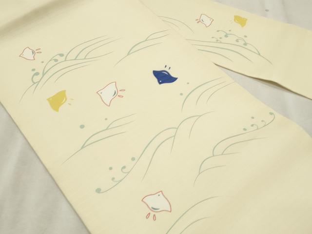 平和屋着物＊夏物　九寸名古屋帯　千鳥立波文　正絹　逸品　CABL2287fb