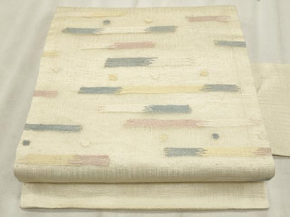 平和屋着物＊夏物　九寸名古屋帯　すくい織　抽象文様　銀糸　正絹　逸品　CABL2288fb