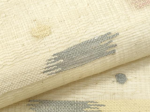 平和屋着物＊夏物　九寸名古屋帯　すくい織　抽象文様　銀糸　正絹　逸品　CABL2288fb