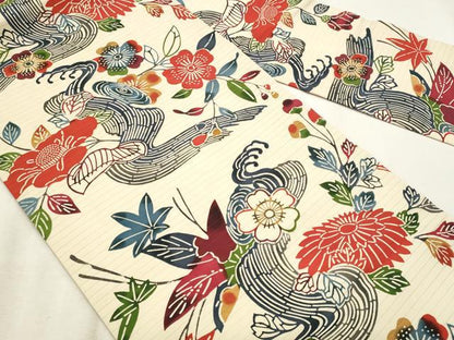 平和屋着物＊夏物　絽塩瀬　全通柄　九寸名古屋帯　型染め　立波枝花文　正絹　逸品　CABL2290fb