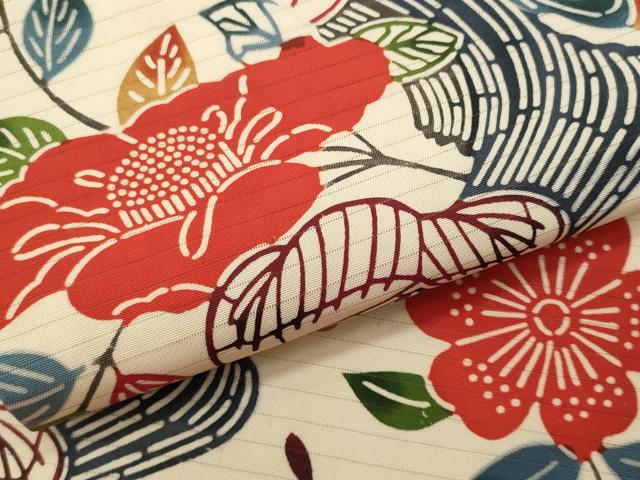 平和屋着物＊夏物　絽塩瀬　全通柄　九寸名古屋帯　型染め　立波枝花文　正絹　逸品　CABL2290fb