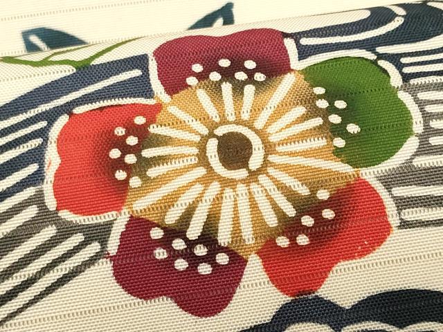 平和屋着物＊夏物　絽塩瀬　全通柄　九寸名古屋帯　型染め　立波枝花文　正絹　逸品　CABL2290fb