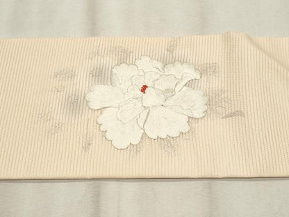 平和屋着物＊夏物　九寸名古屋帯　刺繍　草花文　銀糸　正絹　逸品　CABL2294fb
