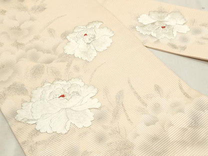 平和屋着物＊夏物　九寸名古屋帯　刺繍　草花文　銀糸　正絹　逸品　CABL2294fb