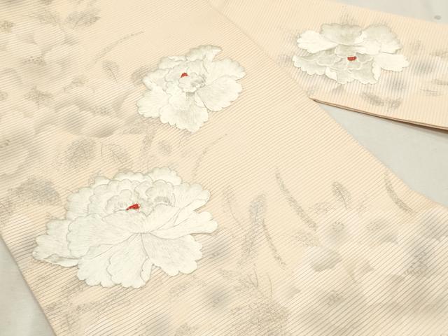 平和屋着物＊夏物　九寸名古屋帯　刺繍　草花文　銀糸　正絹　逸品　CABL2294fb