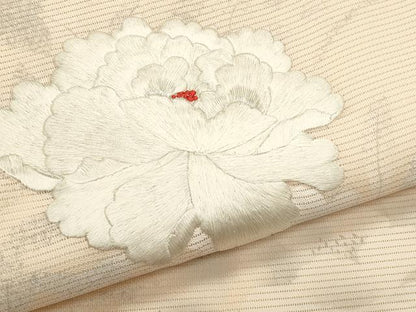 平和屋着物＊夏物　九寸名古屋帯　刺繍　草花文　銀糸　正絹　逸品　CABL2294fb
