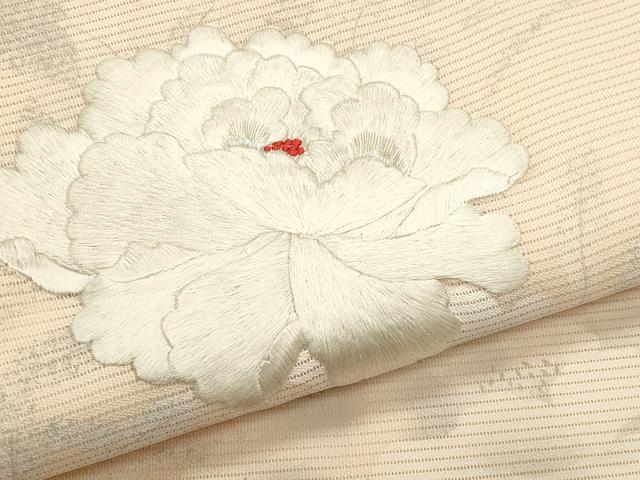 平和屋着物＊夏物　九寸名古屋帯　刺繍　草花文　銀糸　正絹　逸品　CABL2294fb
