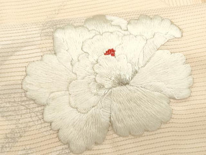 平和屋着物＊夏物　九寸名古屋帯　刺繍　草花文　銀糸　正絹　逸品　CABL2294fb