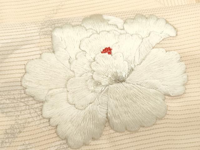 平和屋着物＊夏物　九寸名古屋帯　刺繍　草花文　銀糸　正絹　逸品　CABL2294fb