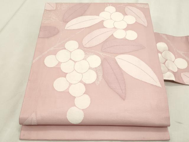 平和屋着物＊夏物　九寸名古屋帯　南天文　銀糸　正絹　逸品　CABL2295fb