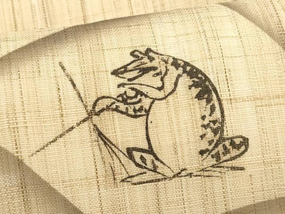 平和屋着物＊夏物　九寸名古屋帯　地紙重ね鳥獣戯画　麻　逸品　CABL2296fb