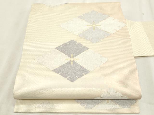 平和屋着物＊夏物　九寸名古屋帯　菱文　金銀糸　正絹　逸品　CABL2297fb