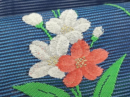 平和屋着物＊夏物　九寸名古屋帯　枝花文　金銀糸　正絹　逸品　CABL2298fb