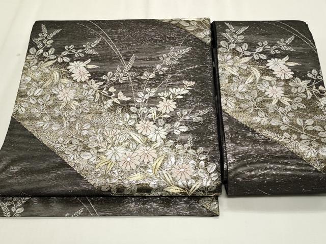 平和屋着物＊夏物　つけ帯　枝花文　金銀糸　正絹　逸品　CABL2308fb