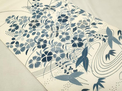 平和屋着物＊夏物　つけ帯　駒刺繍　流水枝花文　正絹　逸品　CABL2316fb