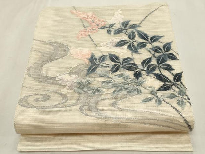 平和屋着物＊夏物　八寸名古屋帯　流水枝花文　正絹　逸品　CABL2323fb