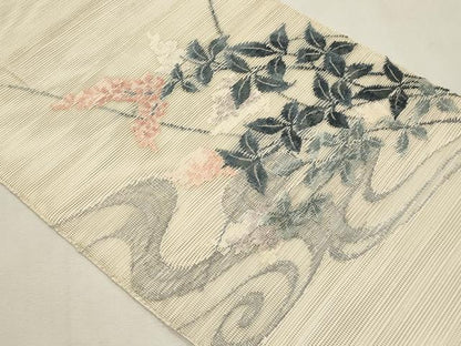 平和屋着物＊夏物　八寸名古屋帯　流水枝花文　正絹　逸品　CABL2323fb