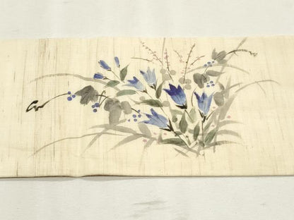 平和屋着物＊夏物　九寸名古屋帯　手描き　枝花文　麻　逸品　CABL2381fb
