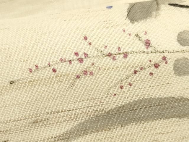 平和屋着物＊夏物　九寸名古屋帯　手描き　枝花文　麻　逸品　CABL2381fb