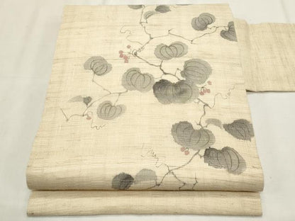 平和屋着物＊夏物　染色作家　桐山紫香　手描き　九寸名古屋帯　南天文　麻　逸品　CABL2384fb