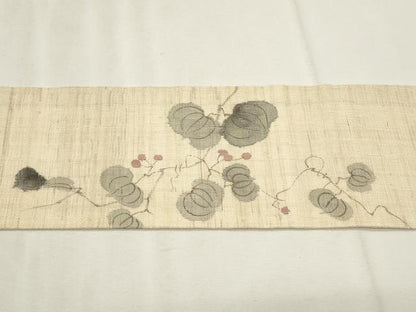 平和屋着物＊夏物　染色作家　桐山紫香　手描き　九寸名古屋帯　南天文　麻　逸品　CABL2384fb