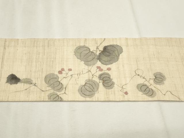 平和屋着物＊夏物　染色作家　桐山紫香　手描き　九寸名古屋帯　南天文　麻　逸品　CABL2384fb