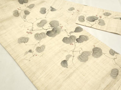 平和屋着物＊夏物　染色作家　桐山紫香　手描き　九寸名古屋帯　南天文　麻　逸品　CABL2384fb