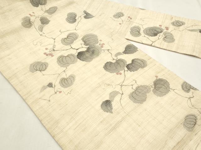 平和屋着物＊夏物　染色作家　桐山紫香　手描き　九寸名古屋帯　南天文　麻　逸品　CABL2384fb