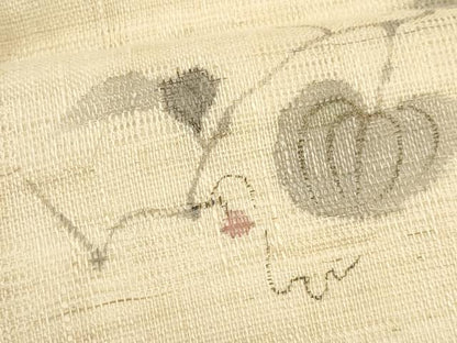 平和屋着物＊夏物　染色作家　桐山紫香　手描き　九寸名古屋帯　南天文　麻　逸品　CABL2384fb