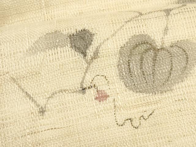 平和屋着物＊夏物　染色作家　桐山紫香　手描き　九寸名古屋帯　南天文　麻　逸品　CABL2384fb