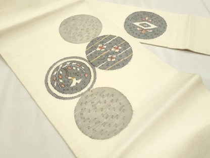 平和屋着物＊夏物　九寸名古屋帯　花丸文　正絹　逸品　CABL2390fb