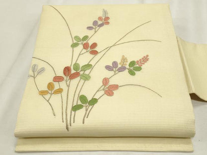 平和屋着物＊夏物　九寸名古屋帯　駒刺繍　萩　金糸　正絹　逸品　CABL2394fb