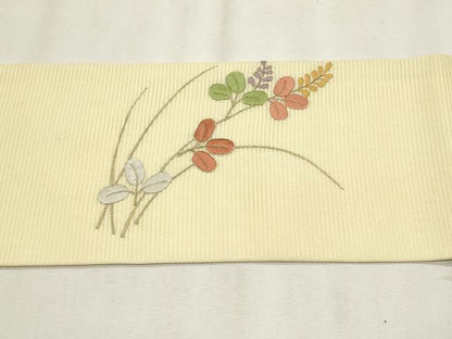 平和屋着物＊夏物　九寸名古屋帯　駒刺繍　萩　金糸　正絹　逸品　CABL2394fb