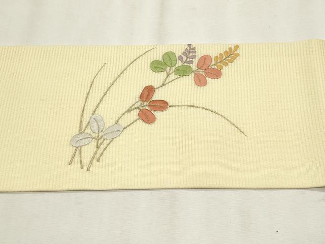 平和屋着物＊夏物　九寸名古屋帯　駒刺繍　萩　金糸　正絹　逸品　CABL2394fb