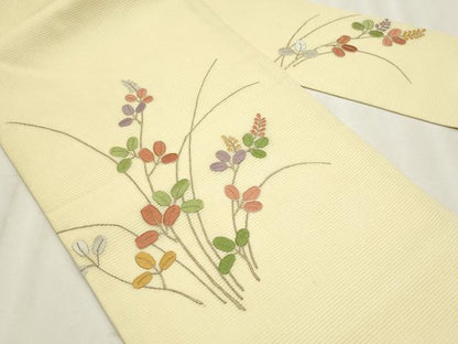 平和屋着物＊夏物　九寸名古屋帯　駒刺繍　萩　金糸　正絹　逸品　CABL2394fb
