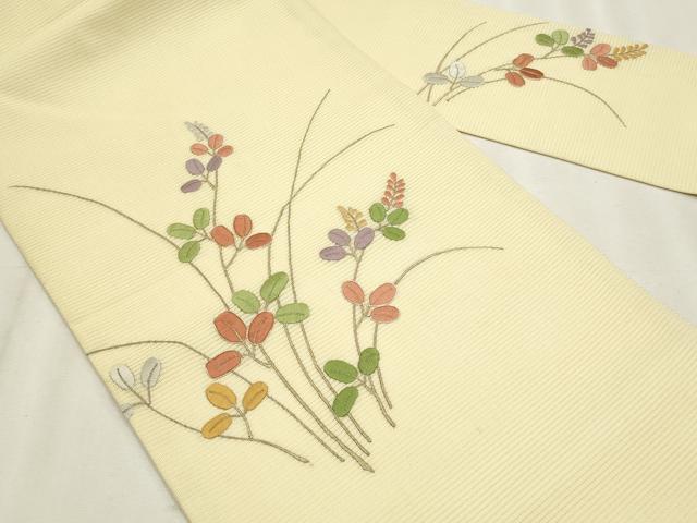 平和屋着物＊夏物　九寸名古屋帯　駒刺繍　萩　金糸　正絹　逸品　CABL2394fb