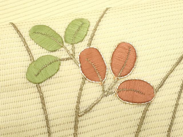 平和屋着物＊夏物　九寸名古屋帯　駒刺繍　萩　金糸　正絹　逸品　CABL2394fb