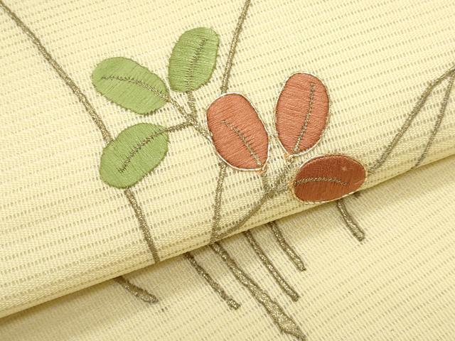 平和屋着物＊夏物　九寸名古屋帯　駒刺繍　萩　金糸　正絹　逸品　CABL2394fb
