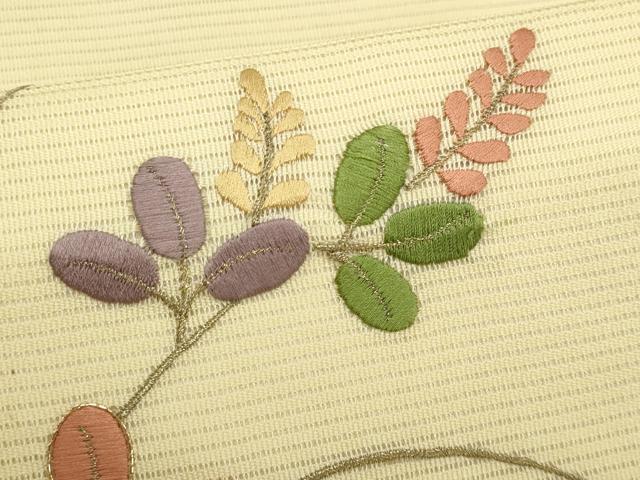 平和屋着物＊夏物　九寸名古屋帯　駒刺繍　萩　金糸　正絹　逸品　CABL2394fb