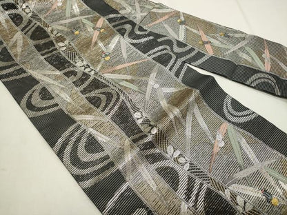 平和屋着物＊夏物　九寸名古屋帯　蛍　流水枝葉文　金銀糸　正絹　逸品　CABL2396fb