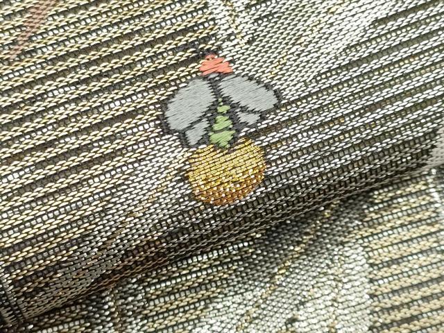 平和屋着物＊夏物　九寸名古屋帯　蛍　流水枝葉文　金銀糸　正絹　逸品　CABL2396fb